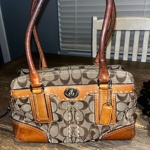 Vintage Coach Brown and Tan Signature Handbag